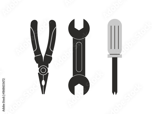Vector hand repair tools illustration spare parts toolkit design graphic element for mechanic handyman construction maintenance job isolated