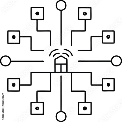 Smart city network outline vector on transparent background