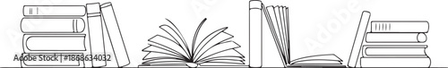 Books set one line continuous drawing. Bookstore, library continuous one line illustration. Vector minimalist linear illustration
