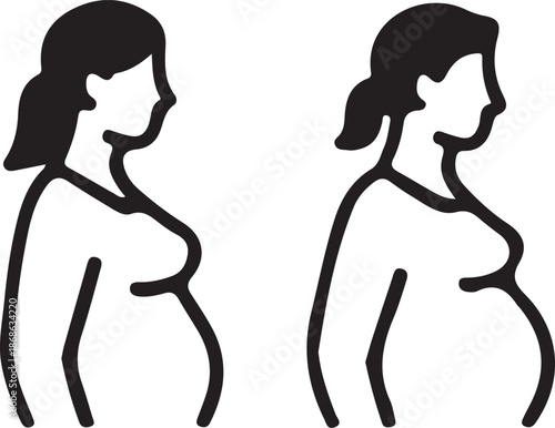 Pregnancy Progression Icon: Maternal Health Stages, Prenatal Care Silhouette, and Expectant Mother Profile Outline