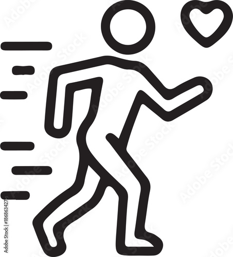 Running Man and Heart Outline for Fitness, Athletics, and Healthy Lifestyle Symbol