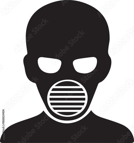 Respiratory Protection Icon: Gas Mask PPE Silhouette, Hazardous Environment Safety,