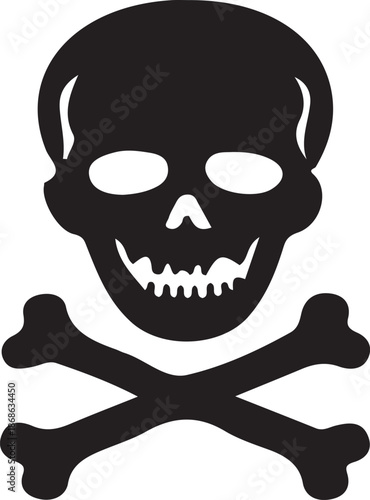 Skull and Crossbones Icon: Toxic Danger Warning, Poison Hazard, and Mortality Silhouette Symbol