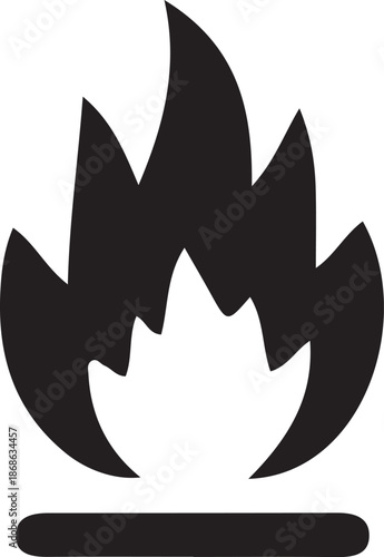 Flame and Fire Silhouette Icon: Heat Energy, Combustible Warning, and Campfire Blaze Symbol