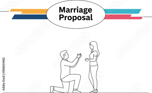 Black outline vector of man proposing marriage while kneeling