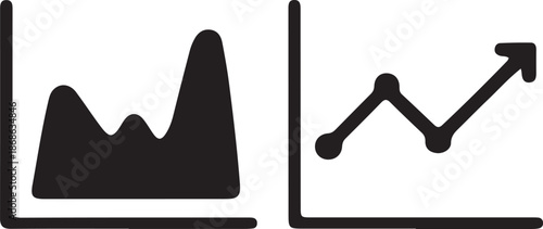 Data Analytics Chart Duo Icon: Business Growth Trends, Line Graph with Upward Arrow,