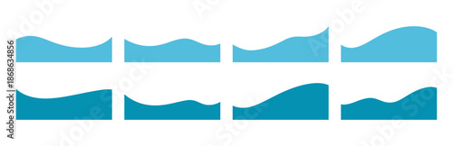 Abstract Wavy Separator Shapes Set Vector Illustration, Blue Wave Dividers for Web Banner, Header, Footer and Modern Flat Design