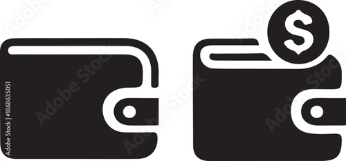 Wallet Silhouette Icons: Digital Payment, Financial Savings, and E-Commerce Transaction Symbols