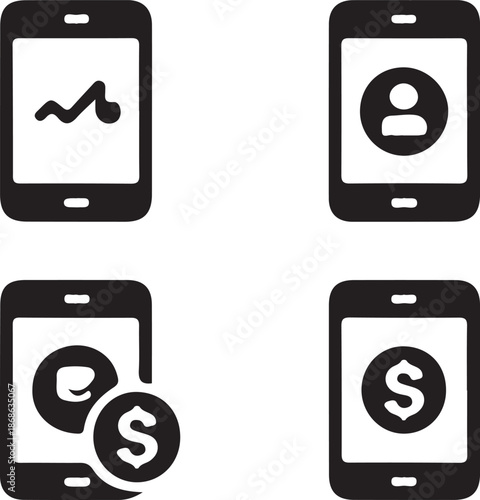 Smartphone Symbols for Financial Tracking, Data Analytics, and User Profiles