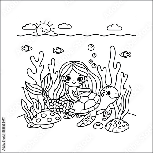 mermaid coloring page line art vector	
