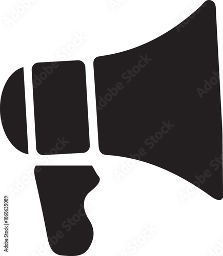 Megaphone Silhouette Icon: Marketing Announcement, Public Speaking, and Digital Communication Symbol