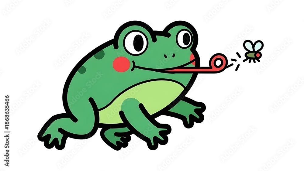 Obraz premium Cartoon Frog Catching Fly with Fishing Rod.