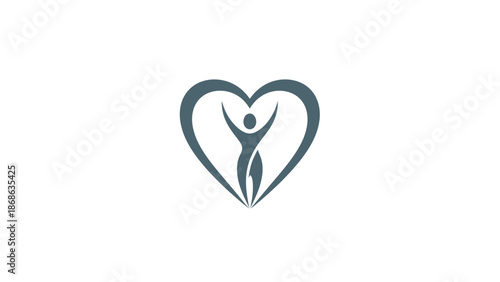 Abstract human figure inside a heart shape, symbolizing health and well-being.