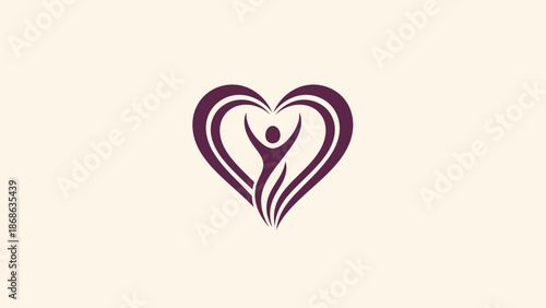 Abstract human figure within heart shape symbolizing care.