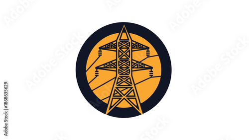 Electric power transmission tower symbol graphic design.