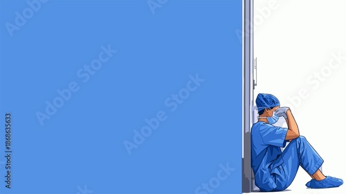 Tableau sur toile Exhausted Healthcare Worker Sitting Alone