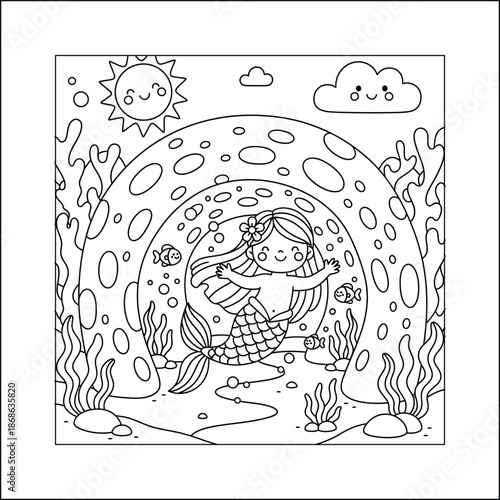 mermaid coloring page line art vector	