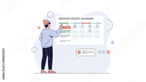 Creative Project Calendar: Person Planning Tasks and Deadlines