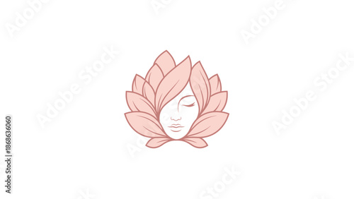Elegant Womans Face Emerging from Blooming Lotus Flower Petals.