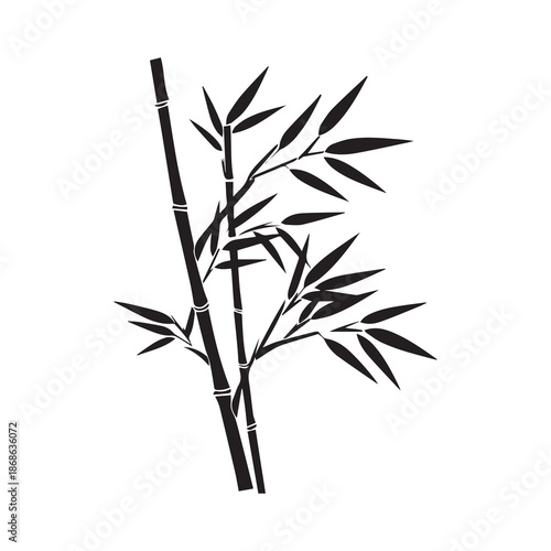 Bamboo leaves icon over white background, silhouette style, vector illustration