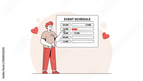 Event Schedule Planning Man Pointing at Timeline Calendar Organizer