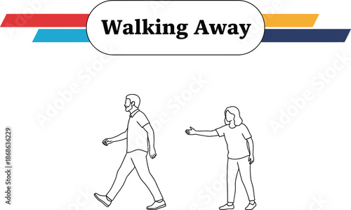Black outline vector of man walking away from reaching person