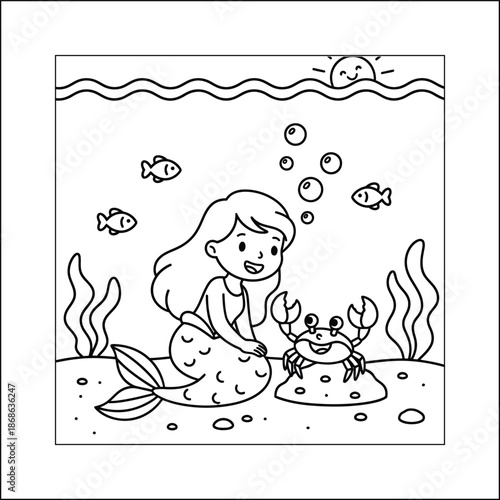 mermaid coloring page line art vector	