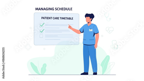 Healthcare professional managing patient care timetable on a schedule board