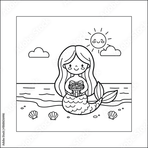 mermaid coloring page line art vector	