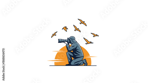 Wildlife photographer capturing flying birds with a telephoto lens.