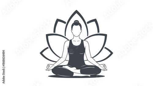 Woman meditating in lotus pose with serene expression.
