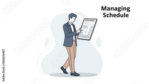 Man checking appointments calendar, managing schedule and planning daily tasks.