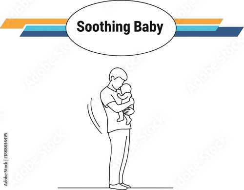 Black outline vector of father rocking baby to sleep