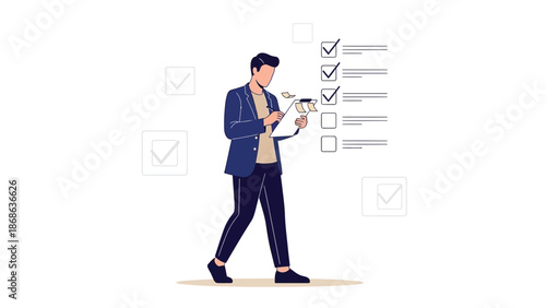 Man checking off tasks on a checklist, business planning and organization concept