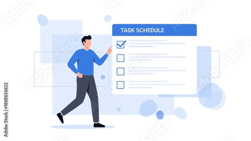 Man checking off task schedule list, planning and organization concept