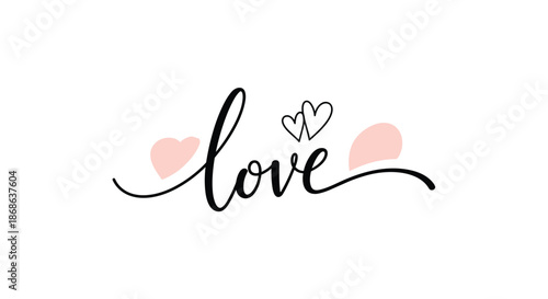 Elegant handwritten Love text decorated with tiny hearts and soft pink shapes for Valentine Day, romantic cards, and wedding stationery themes.