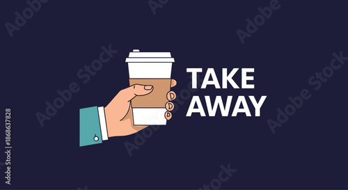 Person holding a paper takeaway coffee cup with a sleeve and lid against a dark background for morning beverage and cafe concepts.