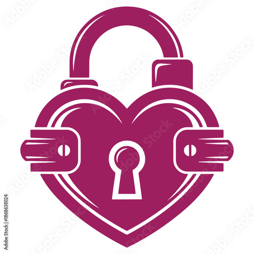Purple Heart Shape Padlock Icon with Keys Locked Love Security Symbol