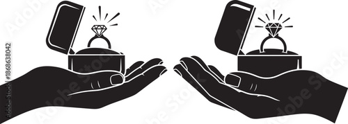 Diamond ring box in hand Silhouette isolated art