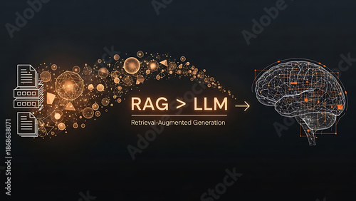 Retrieval-Augmented Generation concept with brain and server