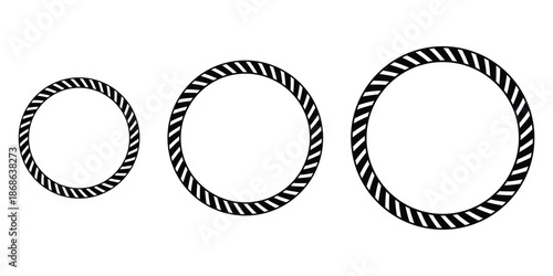 Set of round rope vector. Cord, thread, cable, yacht, and more concept isolated on white background. Round braided ring. Vector illustration.