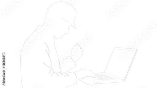 Silhouette of Person Using Laptop in Dim Lighting