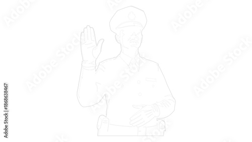 Black and White Illustration of Saluting Military Officer