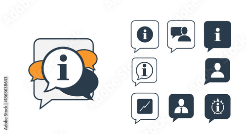 Information speech bubble icons in several layouts and colors offer versatile options for customer support and help desk interfaces.
