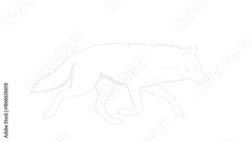 Black and White Line Art of a Running Wolf