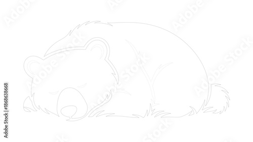 Sleeping Bear Silhouette with Moon and Stars Line Art
