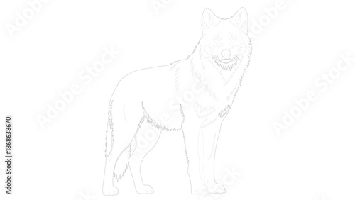 Stylized Black and White Wolf Illustration Standing Alert