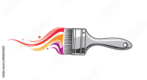 Large paint brush with a colorful fluid splash of red, orange, and purple represents artistic creativity and vibrant home improvement projects.