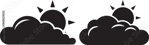 Silhouette of sun and cloud on white background