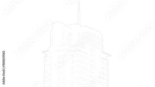 Isometric Skyscraper with Lit Windows at Night